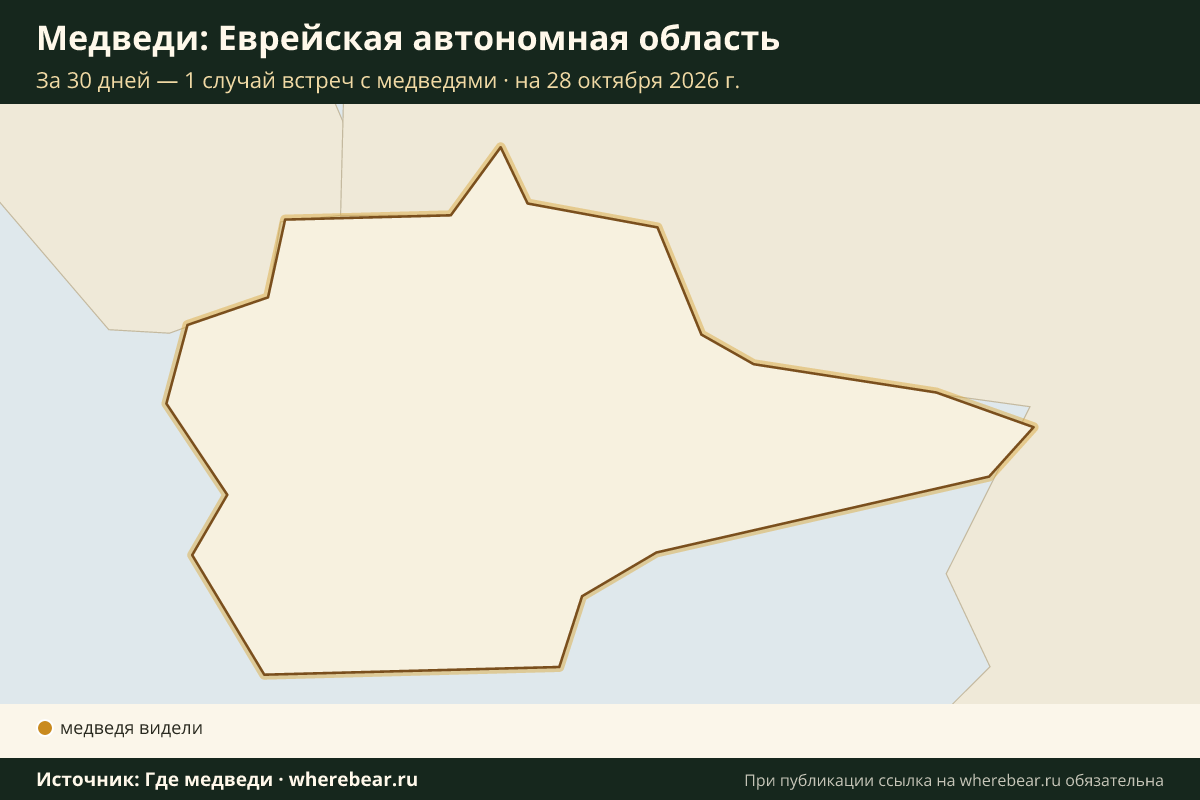 Карта: где в Еврейской автономной области видели медведей за 30 дней