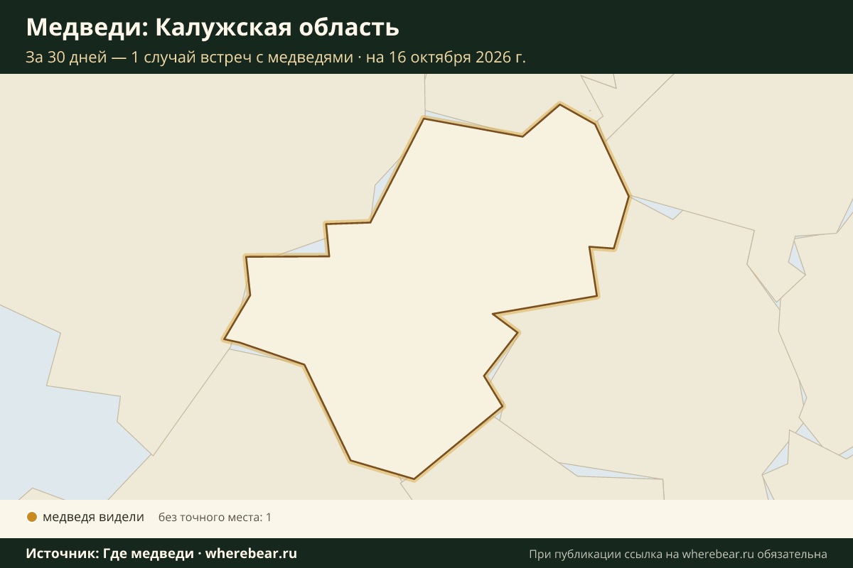 Карта: где в Калужской области видели медведей за 30 дней