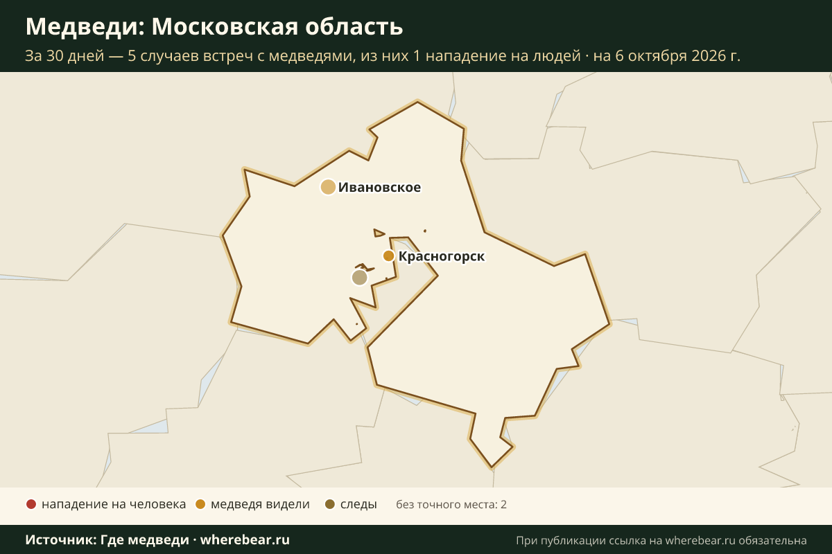 Карта: где в Московской области видели медведей за 30 дней