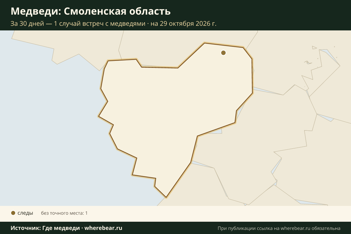 Карта: где в Смоленской области видели медведей за 30 дней