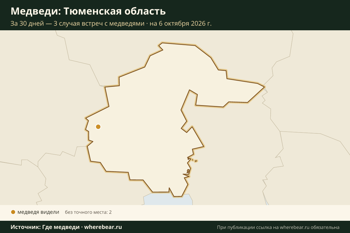 Карта: где в Тюменской области видели медведей за 30 дней