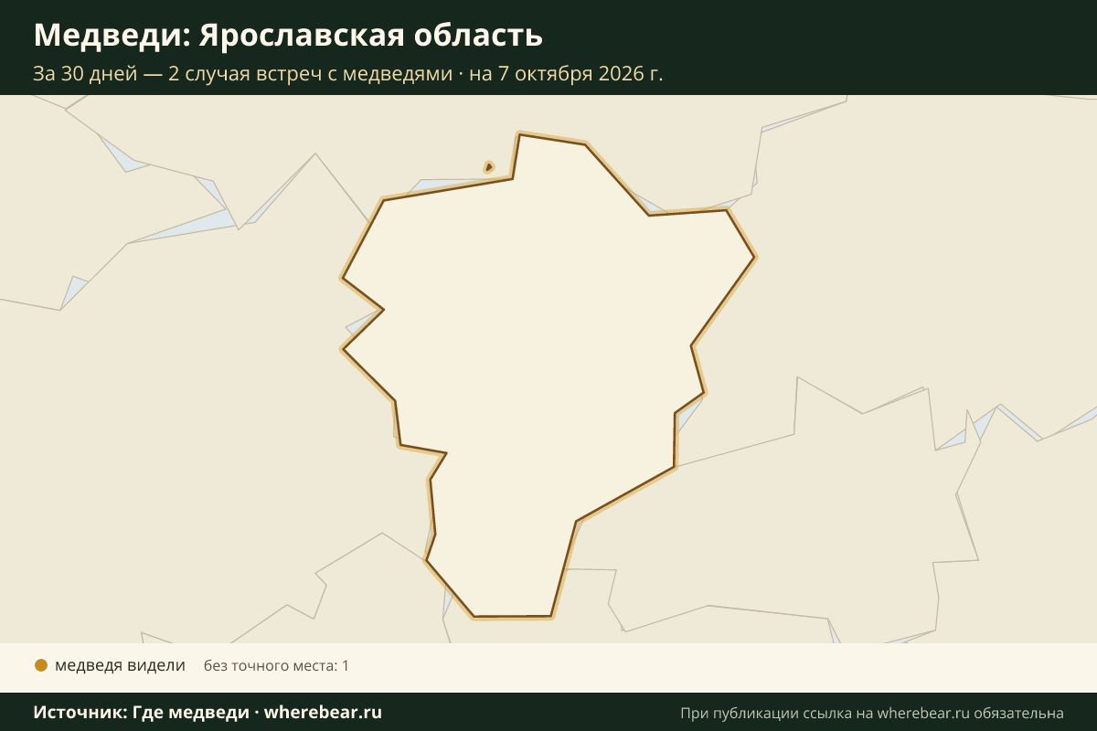 Карта: где в Ярославской области видели медведей за 30 дней