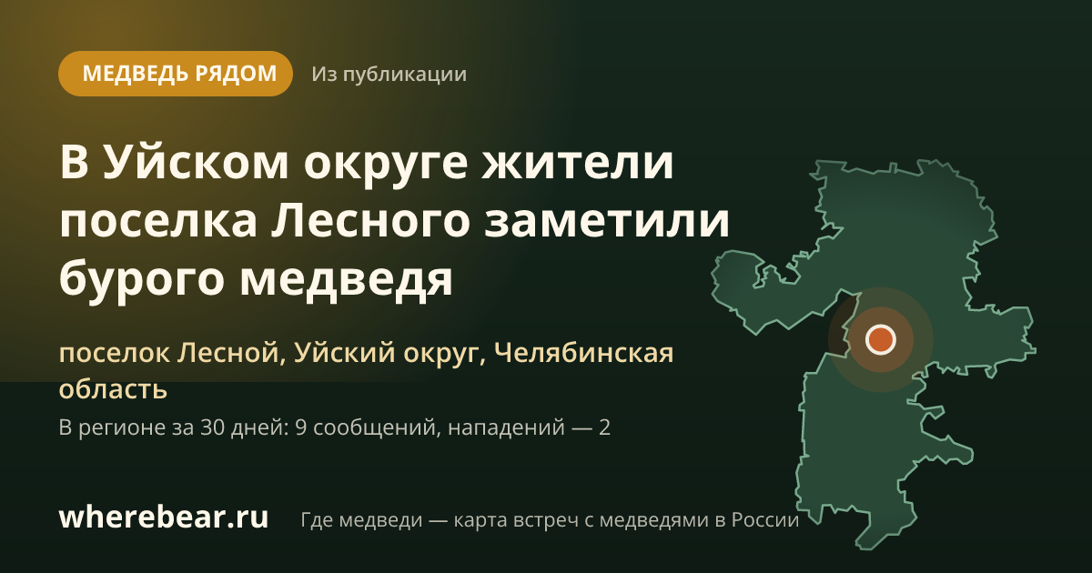 Место на карте: поселок Лесной, Уйский округ, Челябинская область