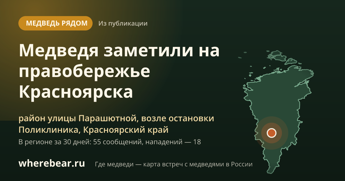 Место на карте: район улицы Парашютной, возле остановки Поликлиника, Красноярский край